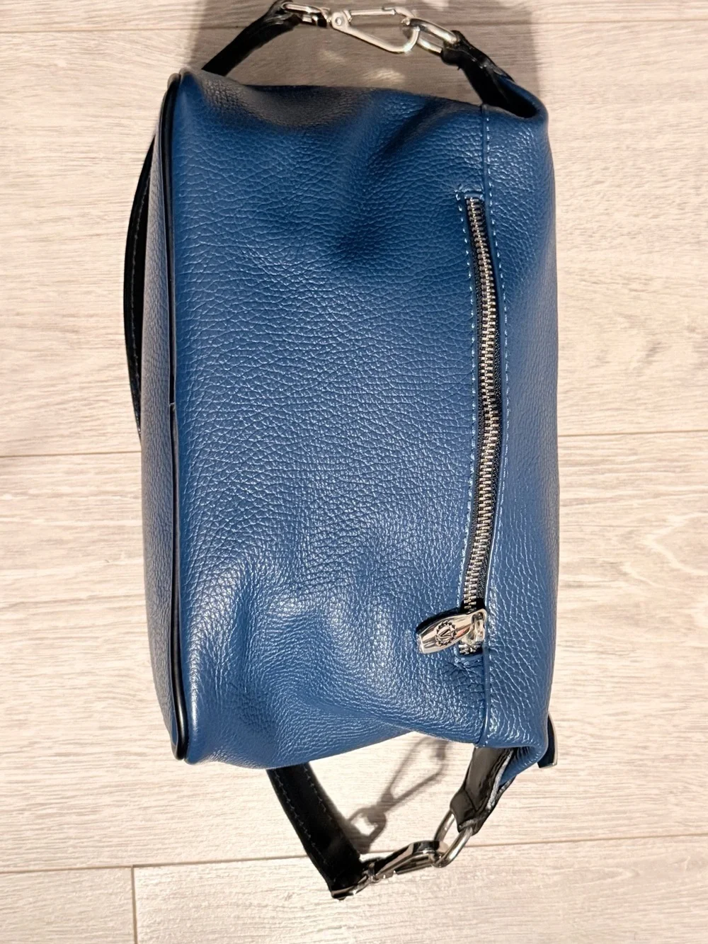 Valentina Navy Blue Pebbled Leather Crossbody with Black Strap - Picture 8 of 10